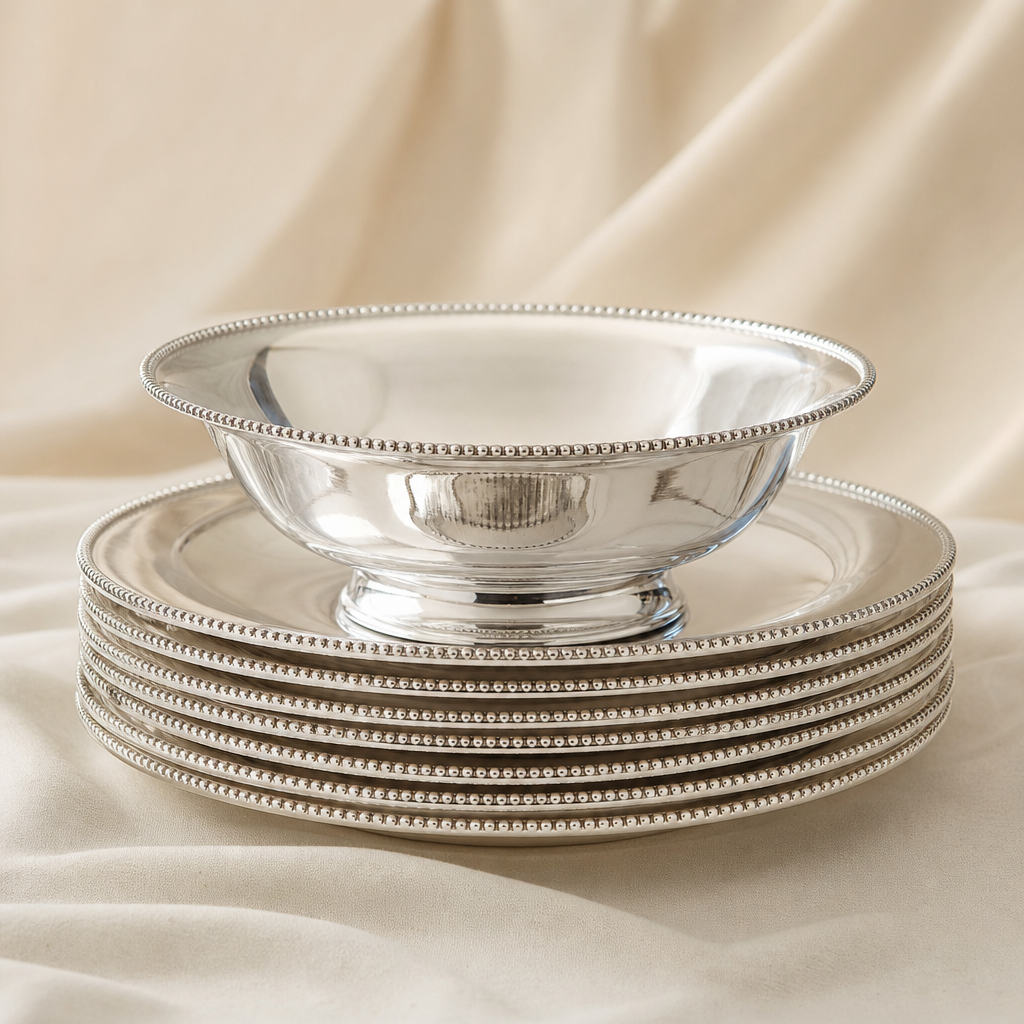 Silver Dinner Plate & Bowl Set
